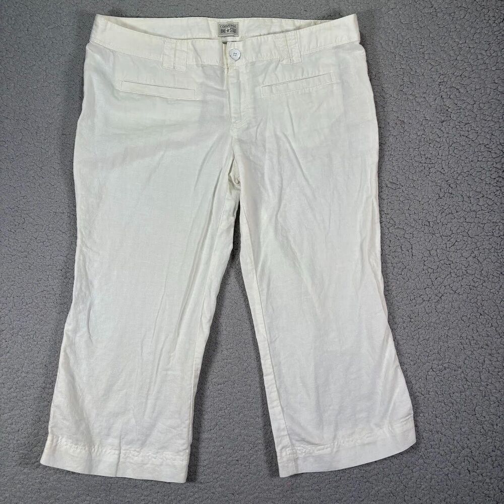 Converse One Star Women's Linen Off‎ White Cotton Linen Blend Pants Sz 16 Fit 3